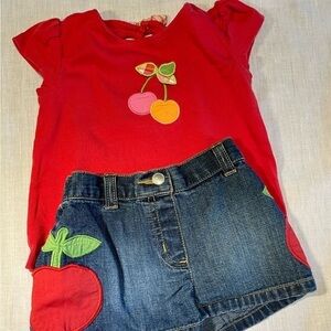 GYMBOREE Sweet Cherry t-shirt and denim shorts. Size 12-18 months.
